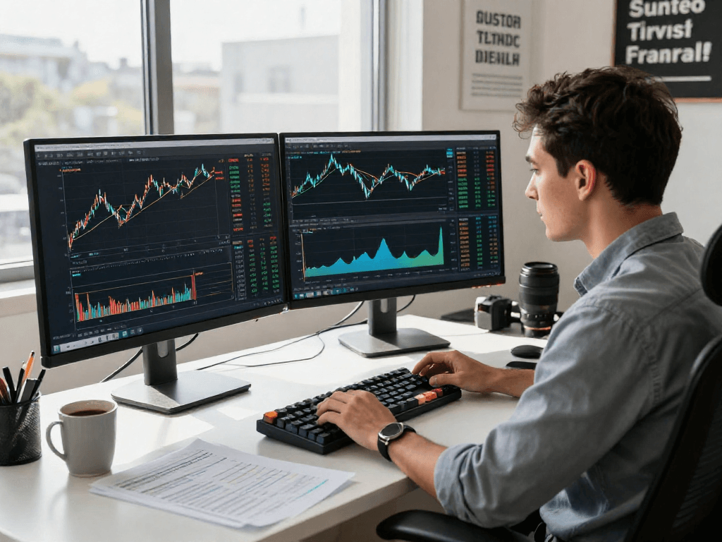 使用TradingView进行交易分析的交易者，展示实时市场数据和技术指标。