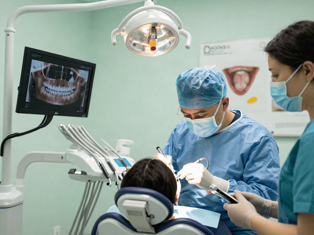 Dental implants OC procedure being performed in a modern dental clinic.