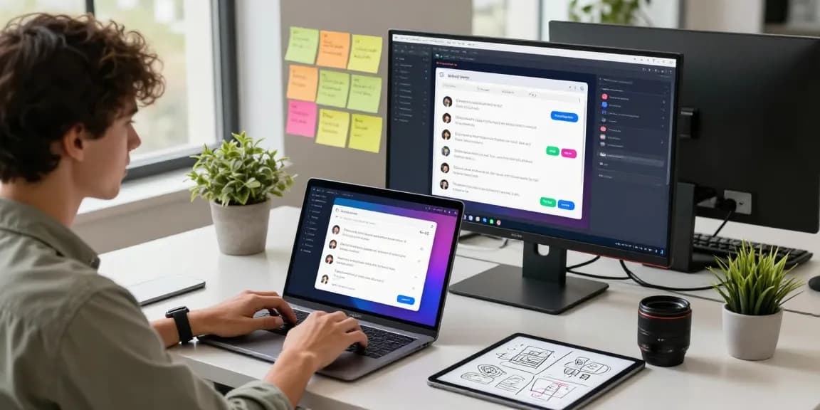 AI chat nsfw development scene showing a software developer coding with analytics and design elements.