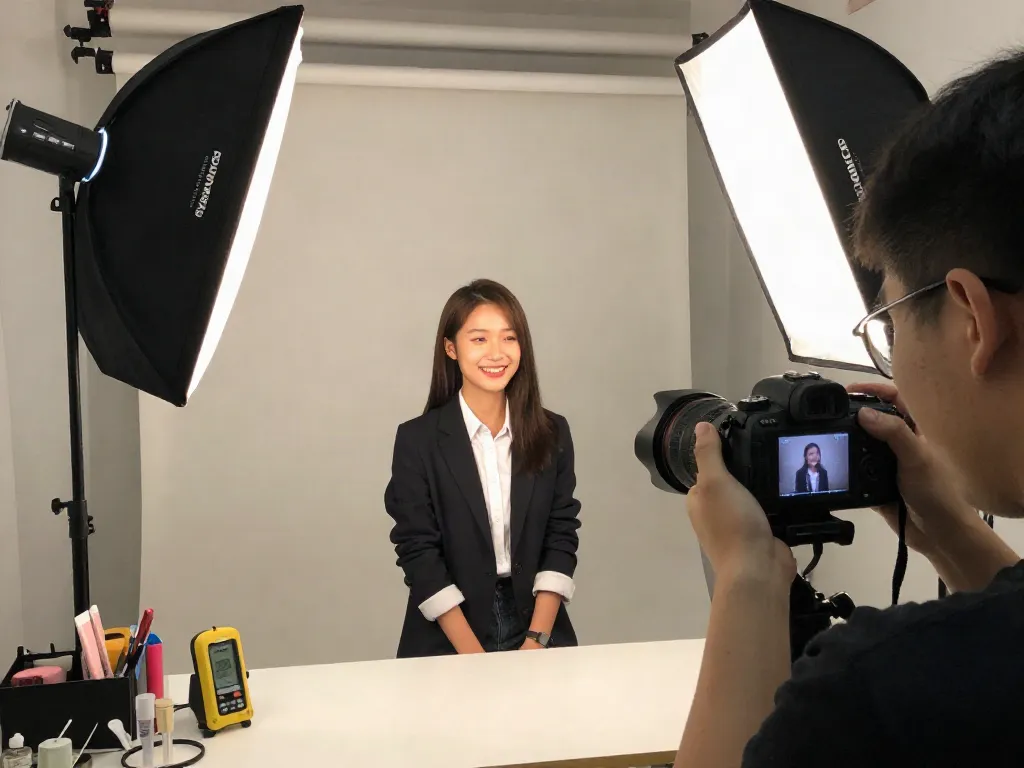 荃灣學生相拍攝場景，專業攝影師為學生拍攝笑容燦爛的個人肖像，展現活潑氛圍。