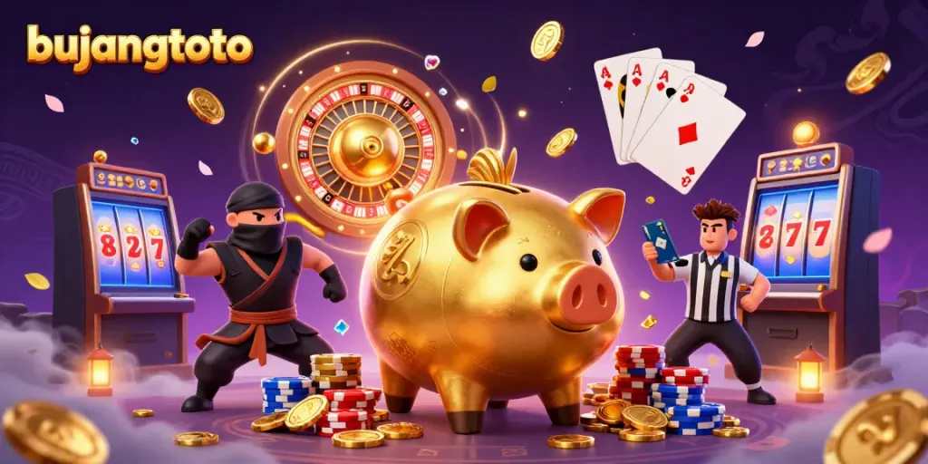 Engage in winning strategies at bujangtoto with the vibrant casino scene featuring animated game elements.