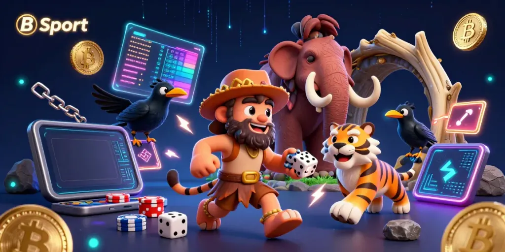 Experience thrilling games at Bsport in an imaginative prehistoric casino setting.