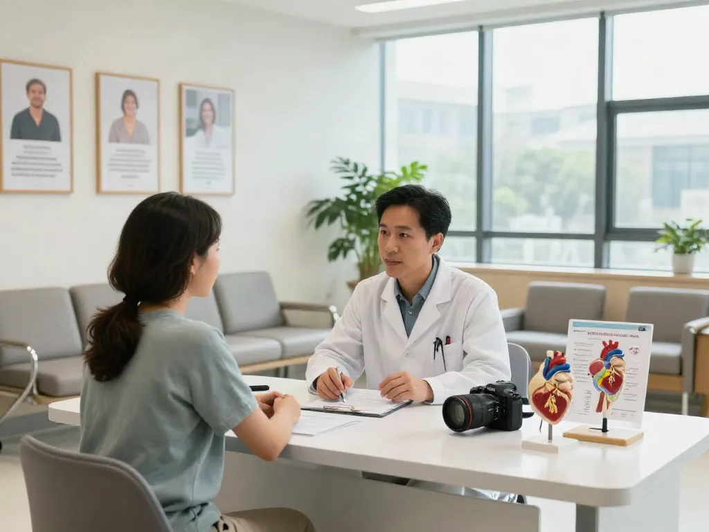 Heart failure treatment consultation with patient and doctor in a modern medical office.