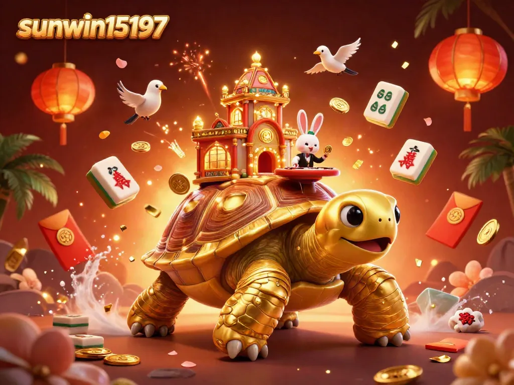 Experience the vibrant wins at sunwin15197 with a golden tortoise casino scene alive with action.