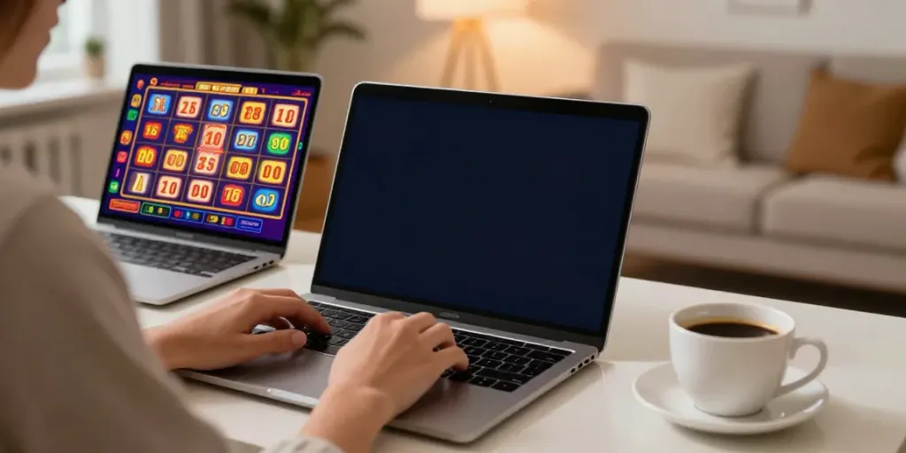Pengguna ratutogel bermain togel dan slot online sambil menikmati suasana nyaman di rumah.