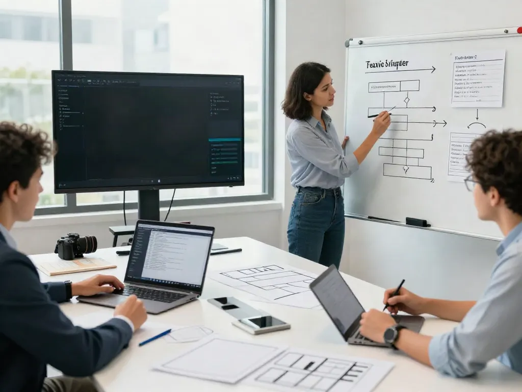 Tax professionals collaborating to start a service bureau in a modern office environment.