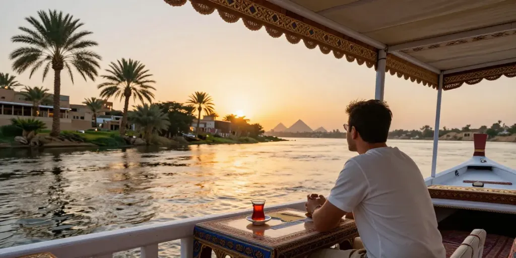 Experience an Egypt Nile cruise on a luxurious dahabiya, enjoying sunset views and rich landscapes.