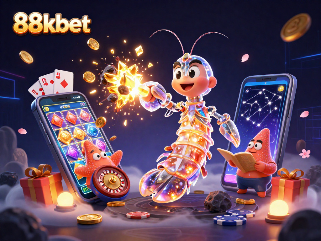 Experience thrilling wins with 88kbet in a vibrant 3D casino illustration showcasing exciting games and rewards.