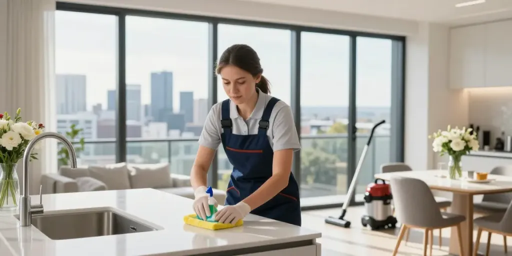 End of lease cleaning in Melbourne with professional cleaners and sparkling kitchen.