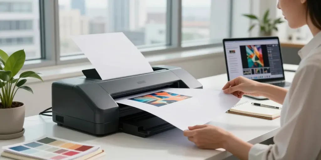 A3 scanners in a modern office with vibrant artwork being scanned.