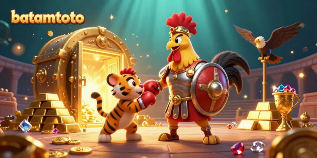 Experience thrilling gameplay with batamtoto in a vibrant 3D casino scene filled with treasures.