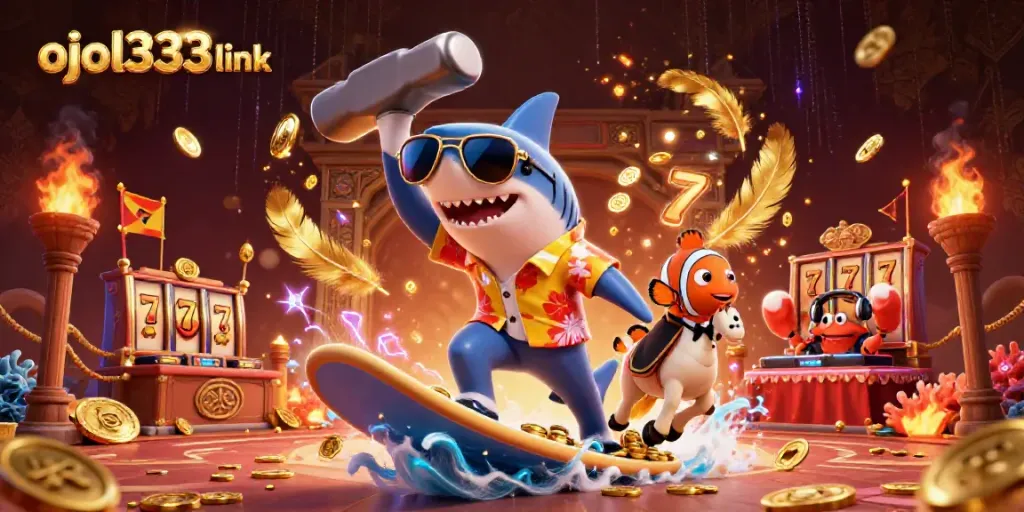 Experience thrilling gameplay with ojol333 link in a dynamic casino scene featuring fun characters.