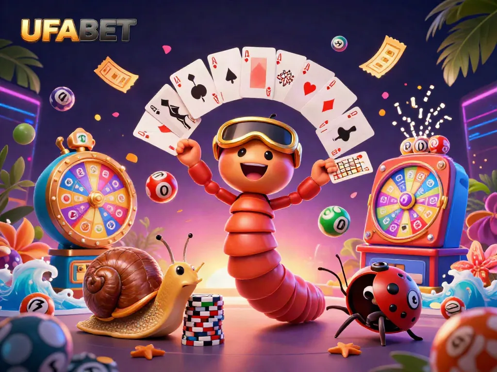 Engage in winning strategies with UFABET's vibrant casino illustration featuring animated characters and dynamic game elements.