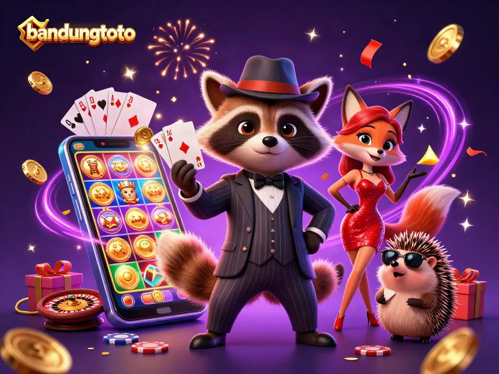 Experience excitement at bandungtoto with 3D animated characters celebrating casino wins.