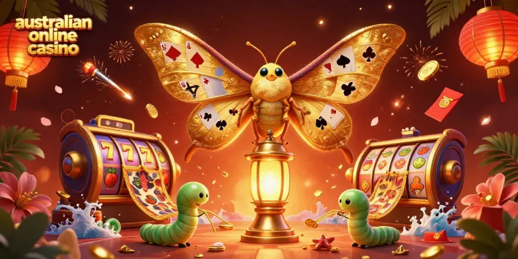 Engage in an Australian online casino experience with vibrant characters and rich gaming elements.