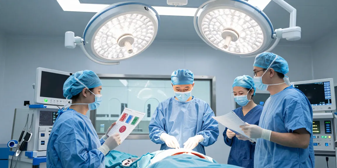 In a surgical room, a neurosurgeon prepares for a beyin tümörü ameliyatı, emphasizing advanced medical care and teamwork.