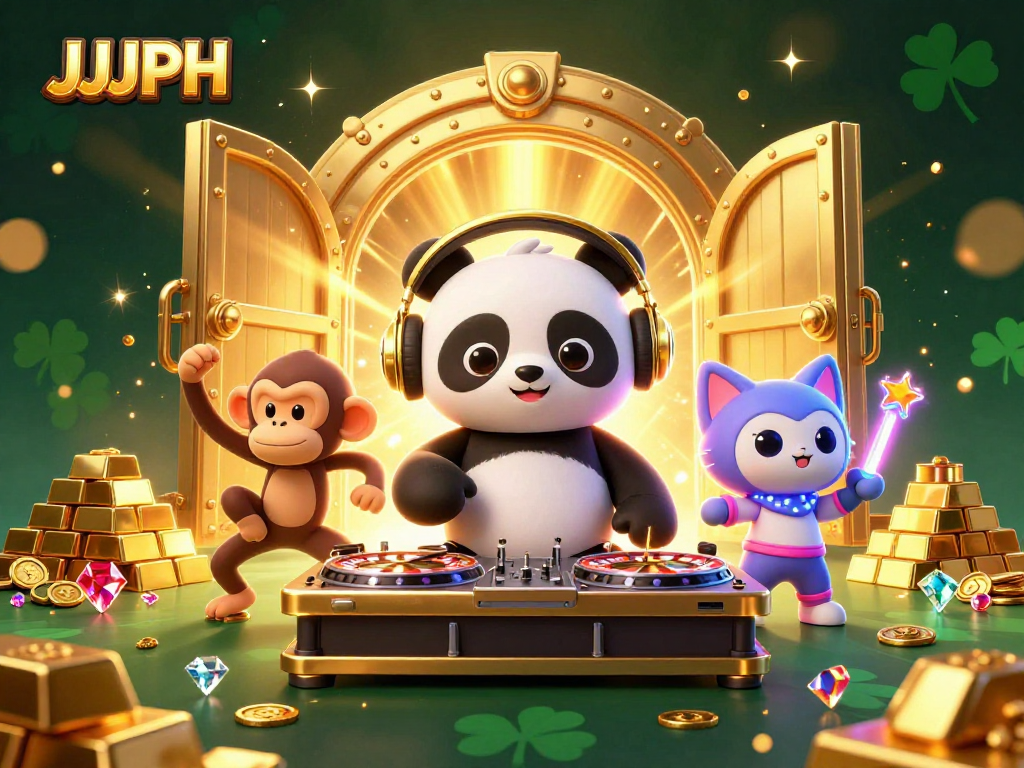 Experience JJJPH excitement as a DJ panda and friends animate a vibrant casino scene.