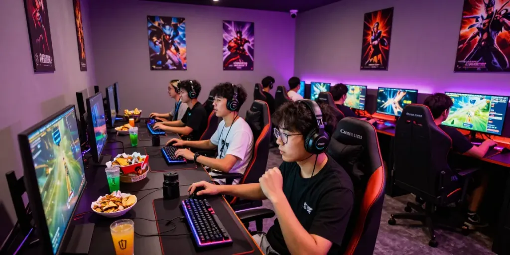 Players enjoying a thrilling gaming session with qqmacan in a vibrant gaming lounge.