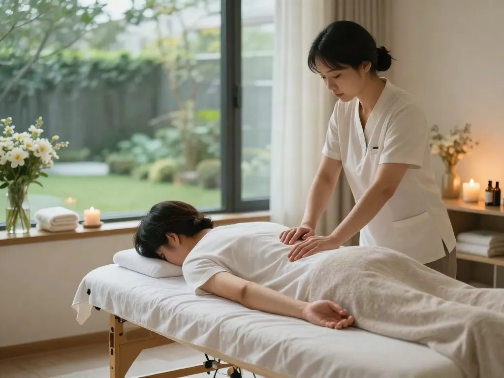 Relaxing session of 성남출장안마 in a tranquil home setting with professional massage.