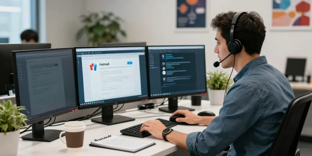 Hotmail support Canada expert assisting users in a modern office setting.