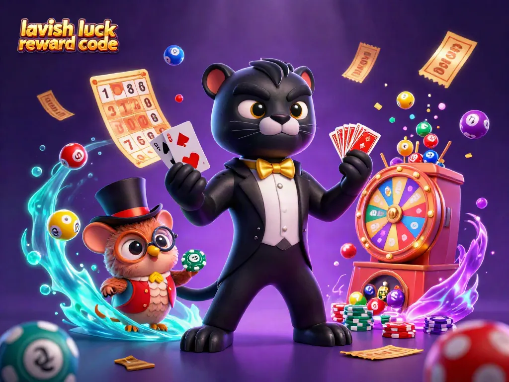 Engaging depiction of the lavish luck reward code in a vibrant casino scene featuring playful characters.