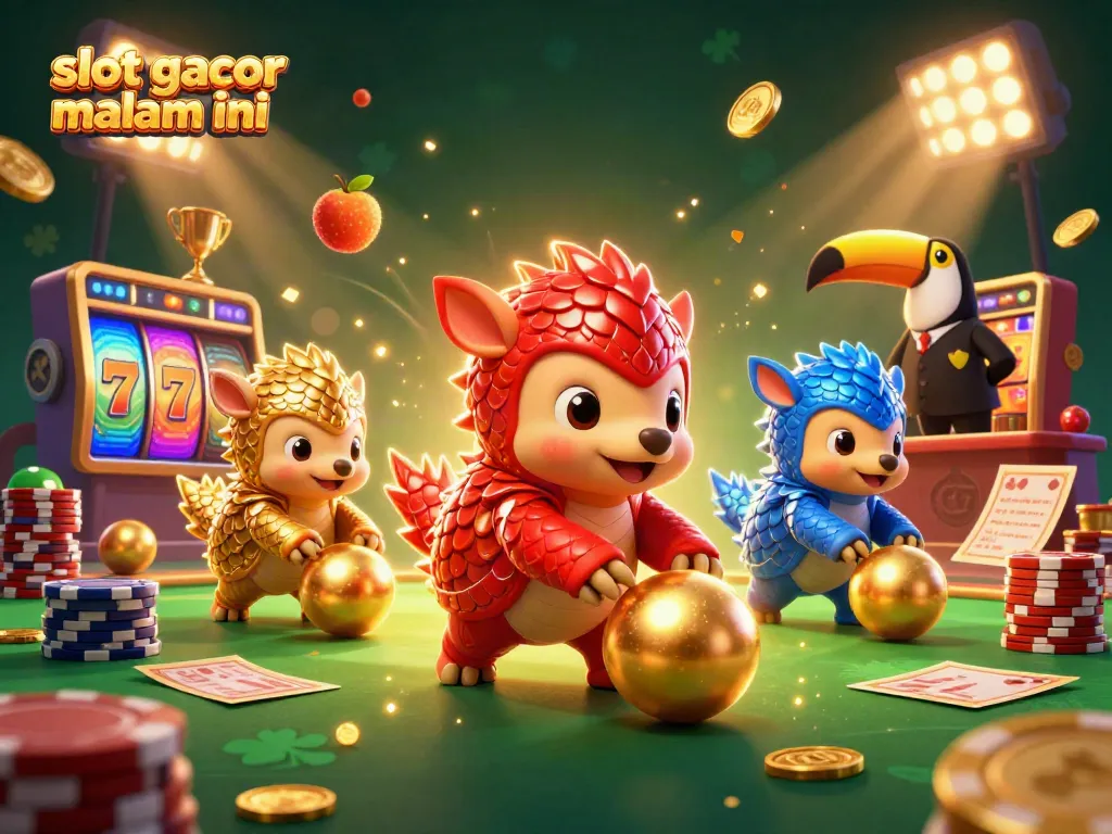 Experience dynamic gaming with "slot gacor malam ini," featuring lively pangolins in an entertaining slot scene.