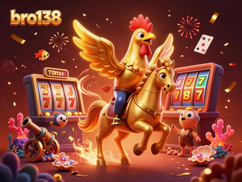 Experience the thrill of bro138 with dynamic slot games and vibrant casino elements in a colorful 3D scene.