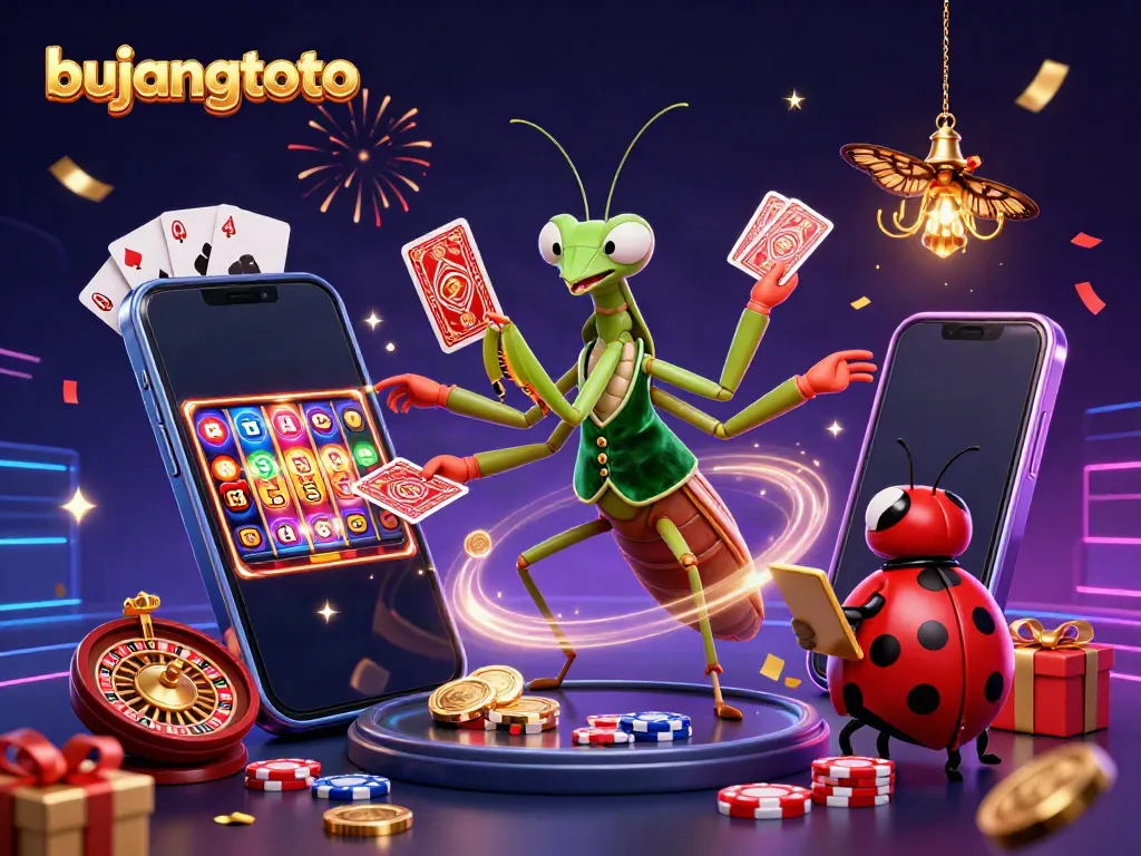Experience the excitement of bujangtoto with vibrant casino elements and unique 3D characters.