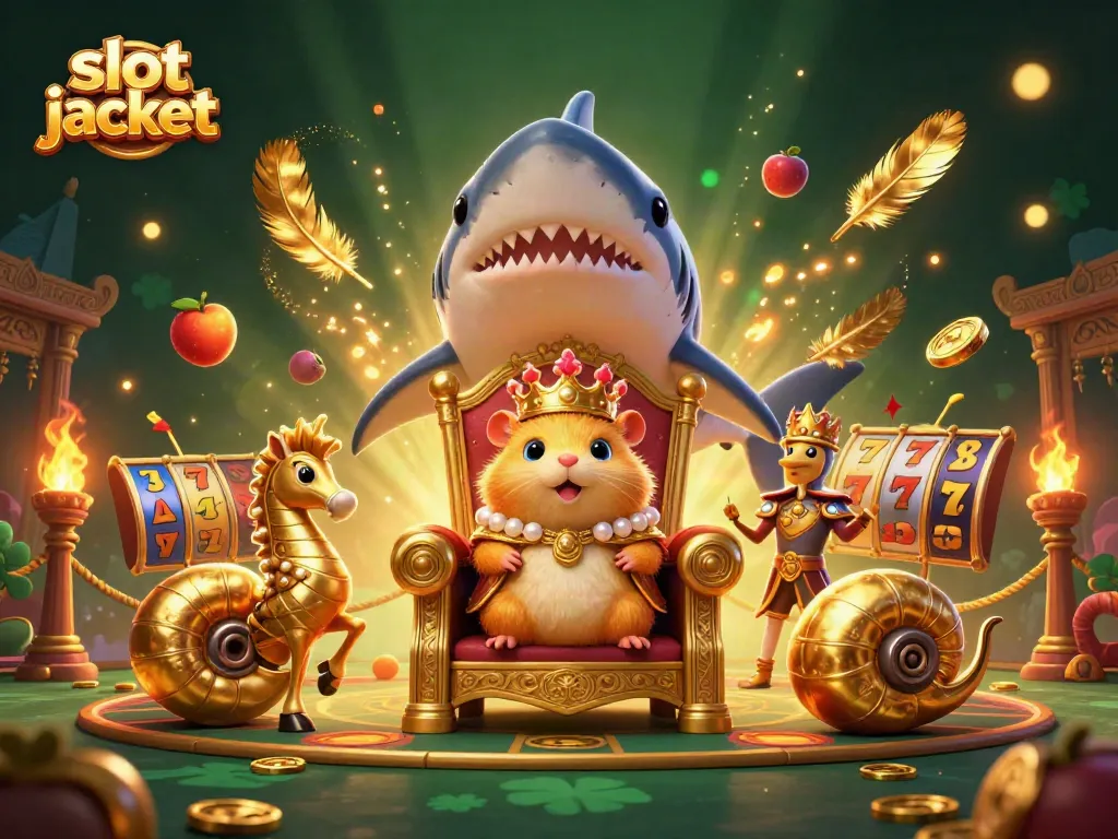 Experience thrilling gameplay with slot jackpot visuals featuring a golden hamster king in a packed casino scene.