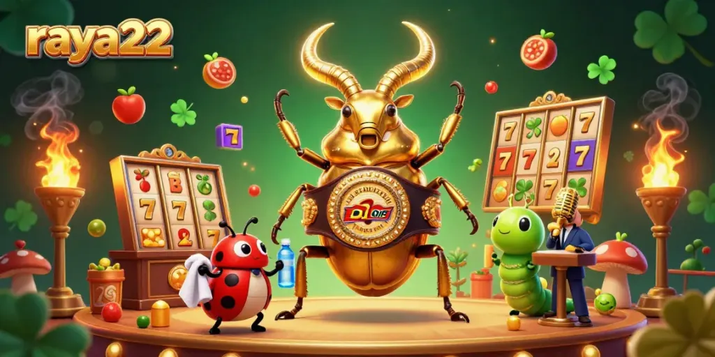 Gambarlah pengalaman bermain slot interaktif di raya22 dengan simbol keberuntungan dan energi yang menyala.