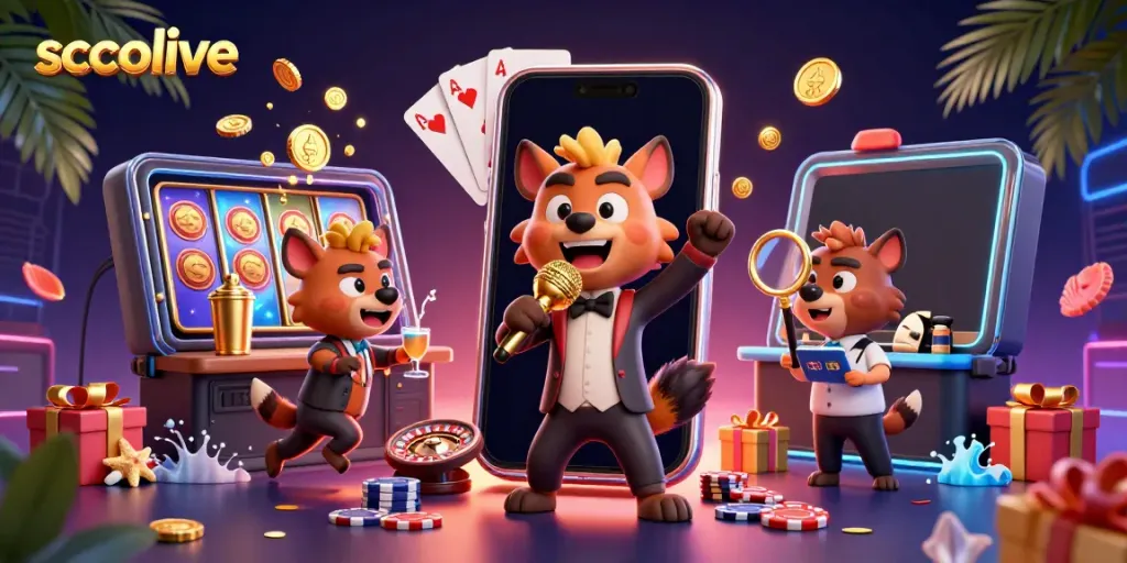 Experience the excitement of socolive with lively hyena characters in a vibrant casino scene.