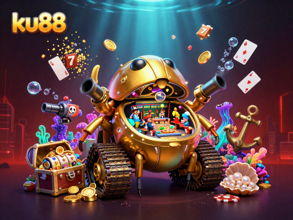 Engage with ku88's thrilling casino experience featuring a vibrant golden beetle tank and exciting gaming elements.