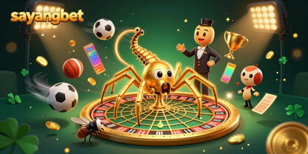 Experience thrilling action with sayangbet as the golden spider spins a roulette web amid sports excitement.