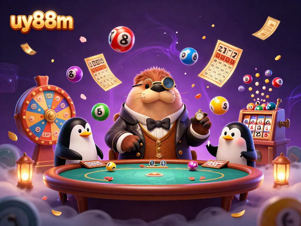 Experience excitement in uy88m with a jolly walrus and friends at an underwater gambling table.
