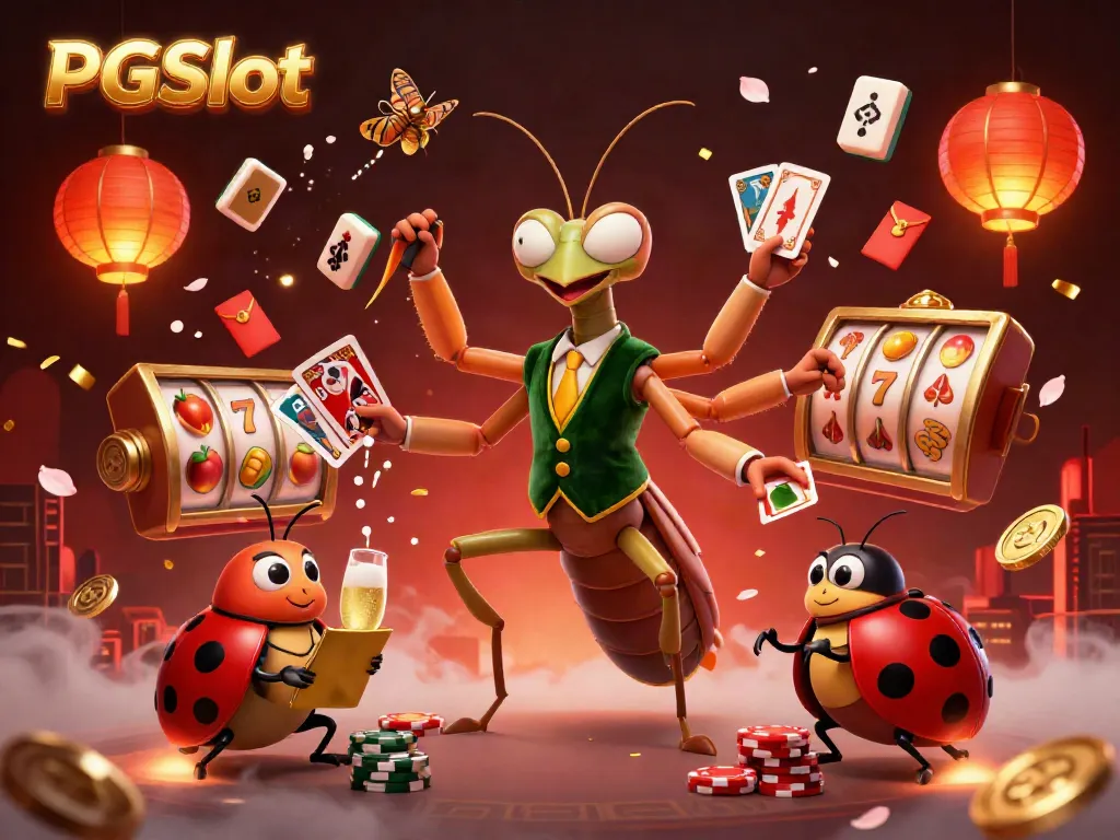 Experience thrilling action in PGSlot with vibrant slots and playful characters in a dynamic casino scene.