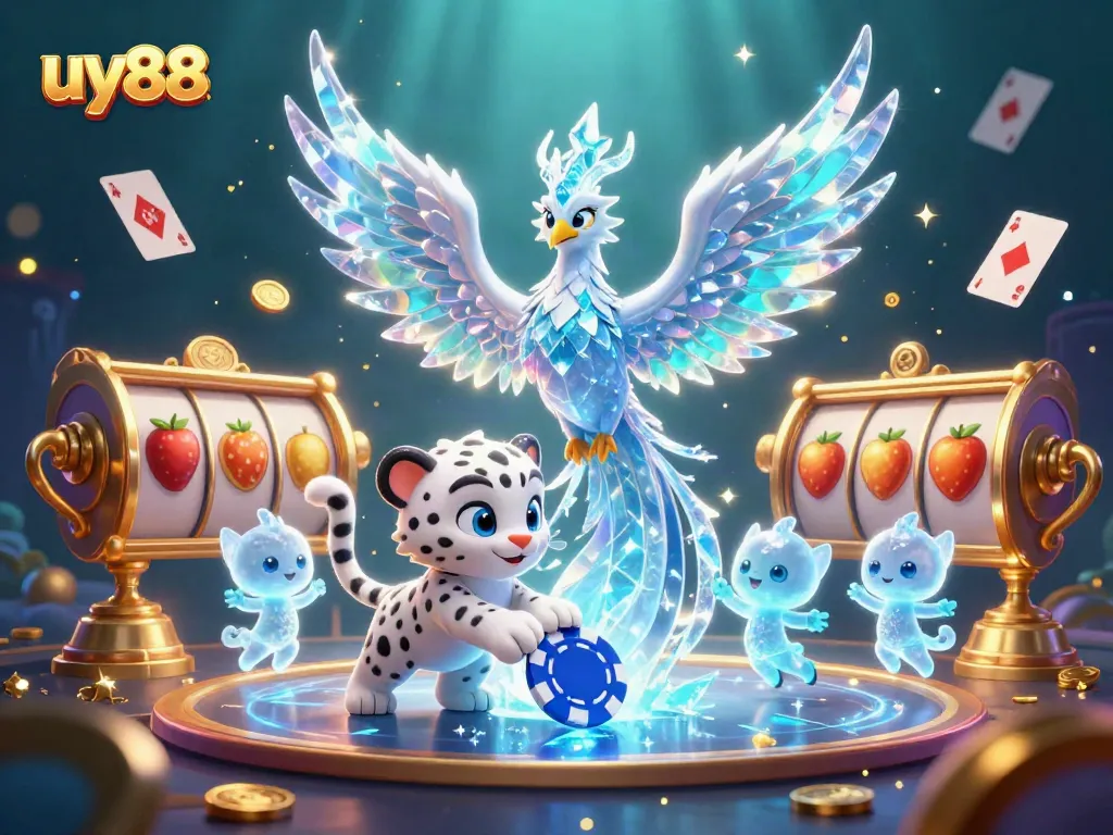 Engage with uy88's exclusive gaming world featuring vibrant 3D characters and slot highlights.