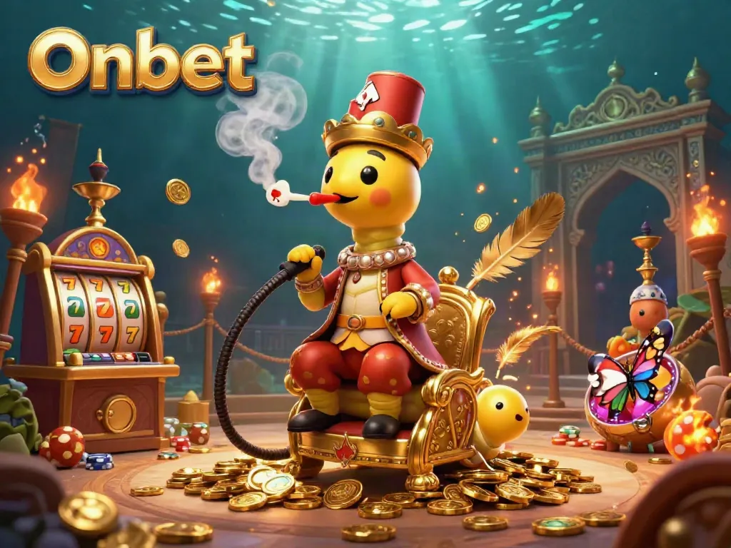 Experience energetic gaming action with Onbet's vibrant scene featuring a whimsical caterpillar master and immersive elements.
