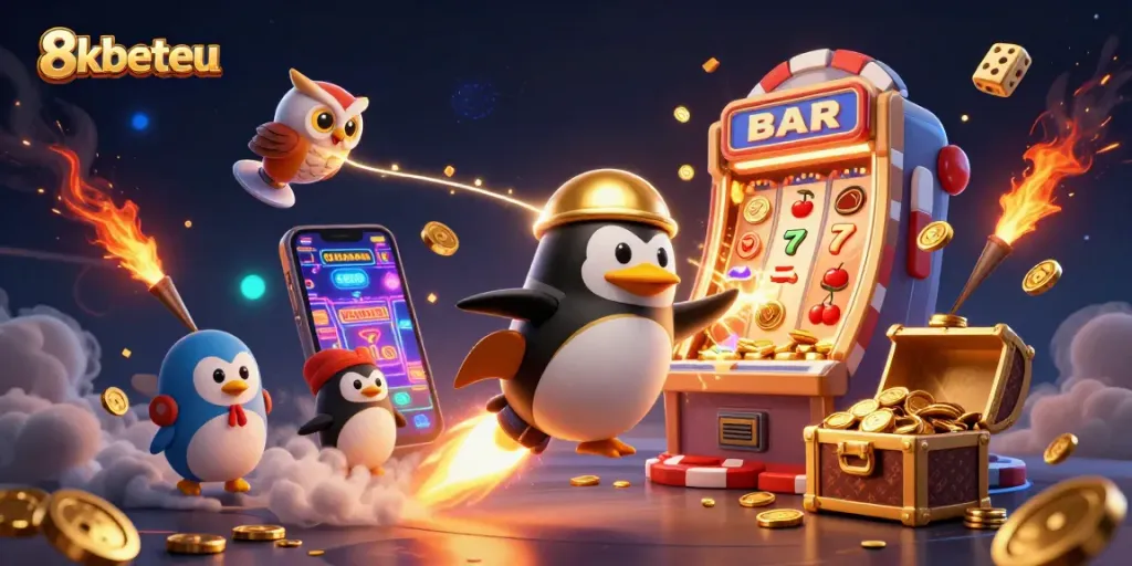 Experience the thrill of winning at 8xbeteu with a vibrant casino scene bursting with golden treasures and excitement.