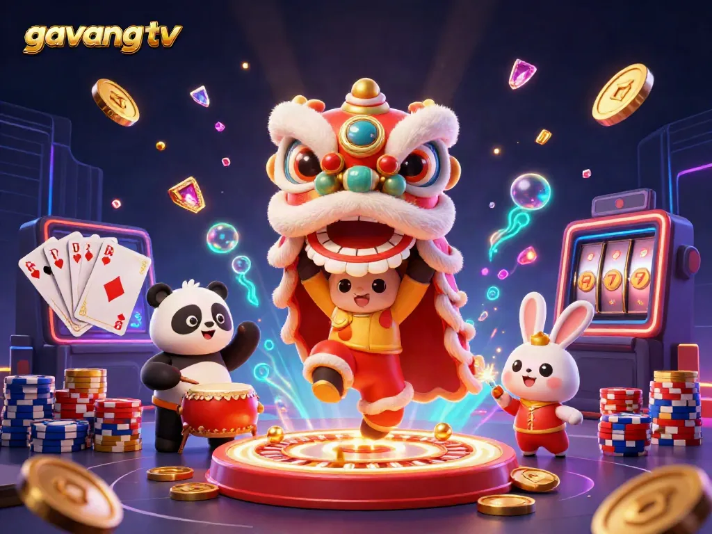 Experience the thrill of gambling with gavangtv, featuring vibrant characters and casino elements.