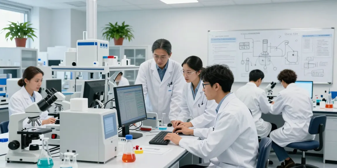 Researchers collaborating in a modern lab at https://summitresearchsupply.com, showcasing advanced instruments and teamwork.