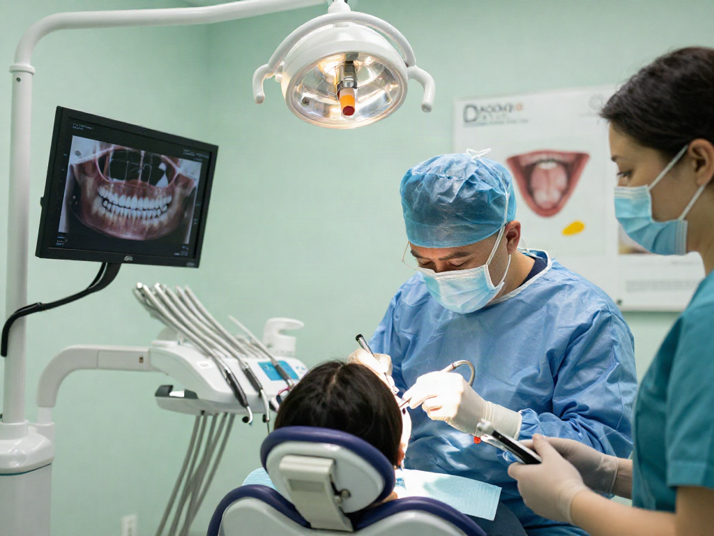 Dental implants OC procedure being performed in a modern dental clinic.