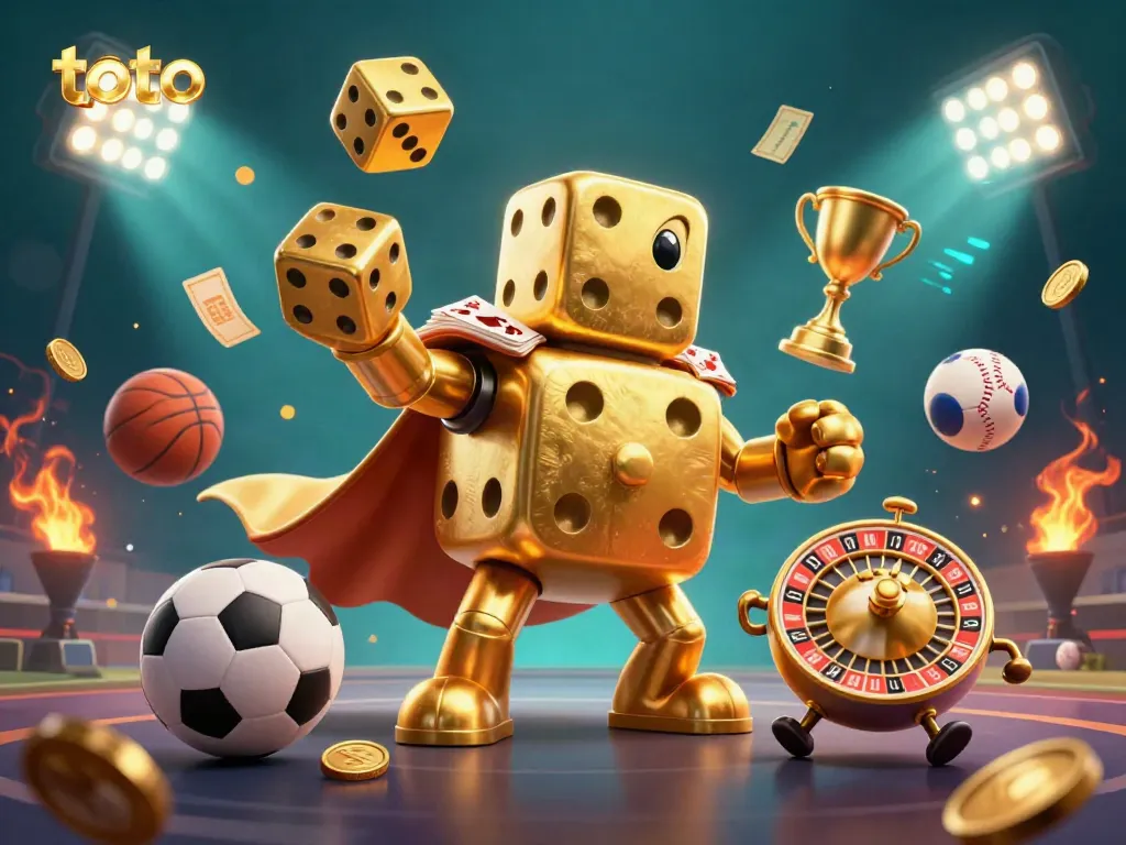 Experience thrilling toto gameplay with dynamic dice and sports elements in a vibrant casino scene.