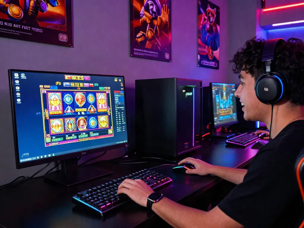 Player enjoying thrilling slot gacor game on a sleek setup.