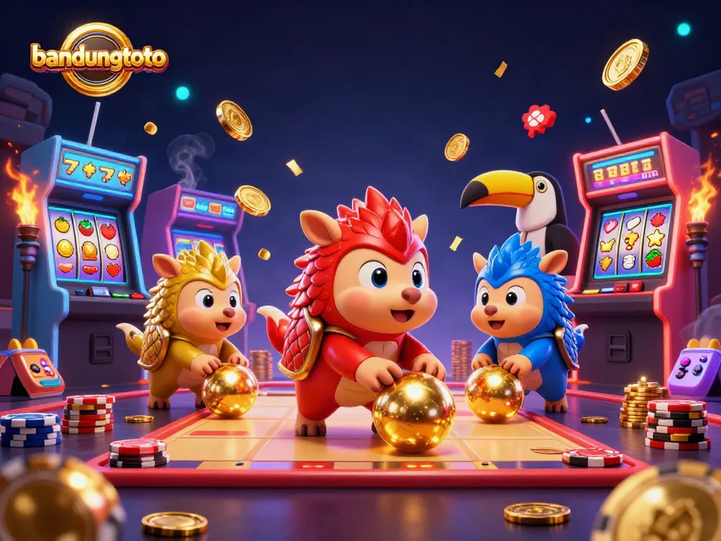 Bandungtoto rivals engage in an epic bowling game with gold coins and poker chips.