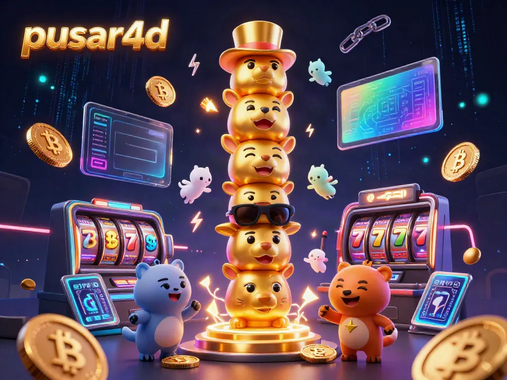 Experience the vibrant world of pusar4d with a dynamic 3D illustration of a totem pole amidst gaming elements.
