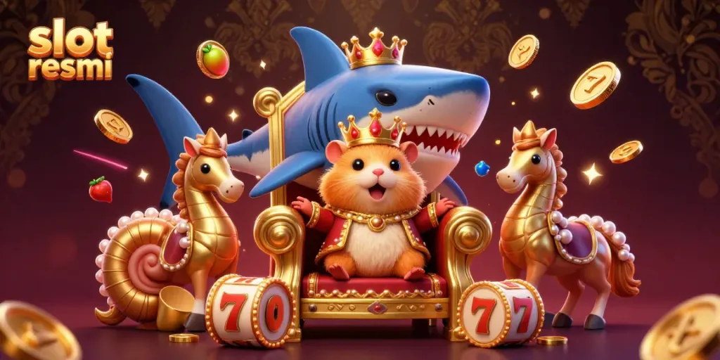 Engage in thrilling gameplay with slot resmi showcasing a golden hamster king and dynamic slot elements.